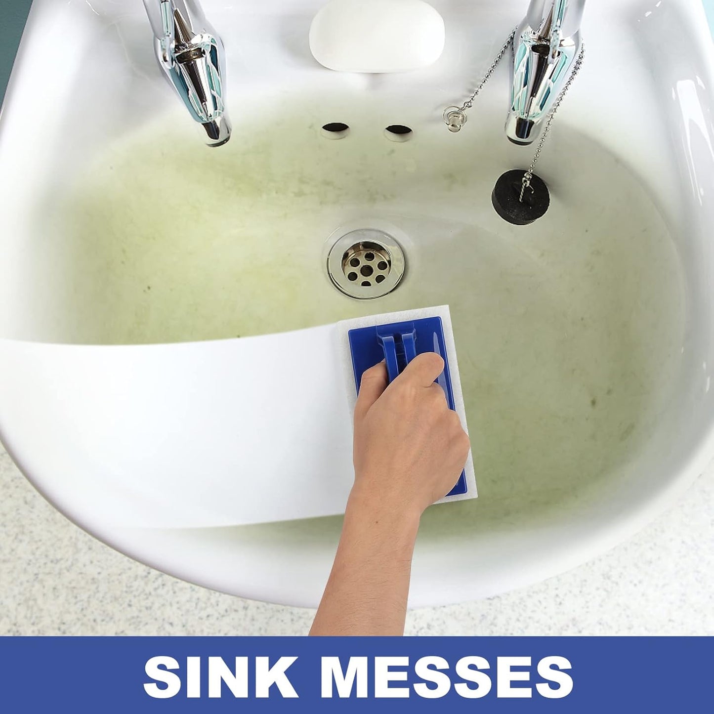 Handled Bath Scrubber, Bathroom Scouring Pad, Heavy Duty Cleaning Sponge Scrub Brush, Non-Scratch Remove Soap Scum, for Cleaning Shower Tile Bathtube Sink Spas Hot Tubs, Swimming Pool Step & Corner