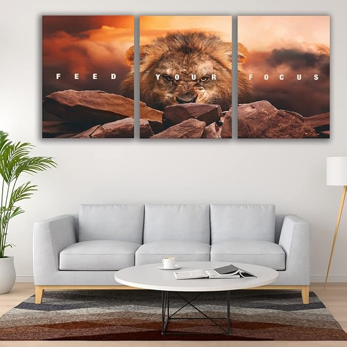 Motivational Wall Art Inspirational Wall Art 3 Pieces Canvas Poster Wall Painting Lion Artwork for Living Room Bedroom Home Decor Prints Pictures Office Wall Decor Framed Ready to Hang 48''Wx 24''H