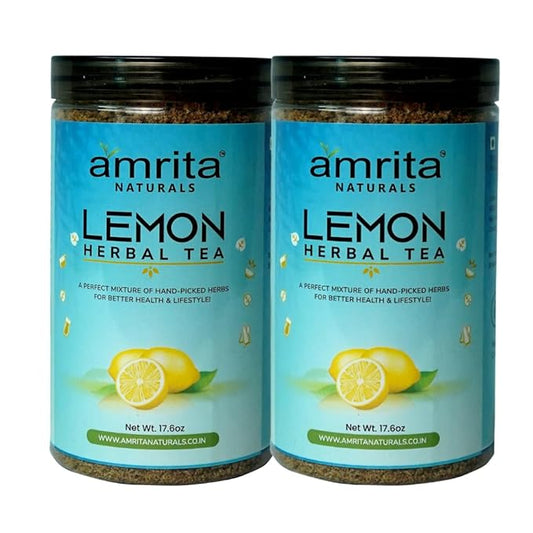 Amrita Naturals Refreshing Lemon Instant Herbal Tea – 1.10 lb (500g) | Pack of 2 | Natural & Caffeine-Free | Quick & Flavorful Lemon Beverage | Great for Hot or Iced Tea Anytime