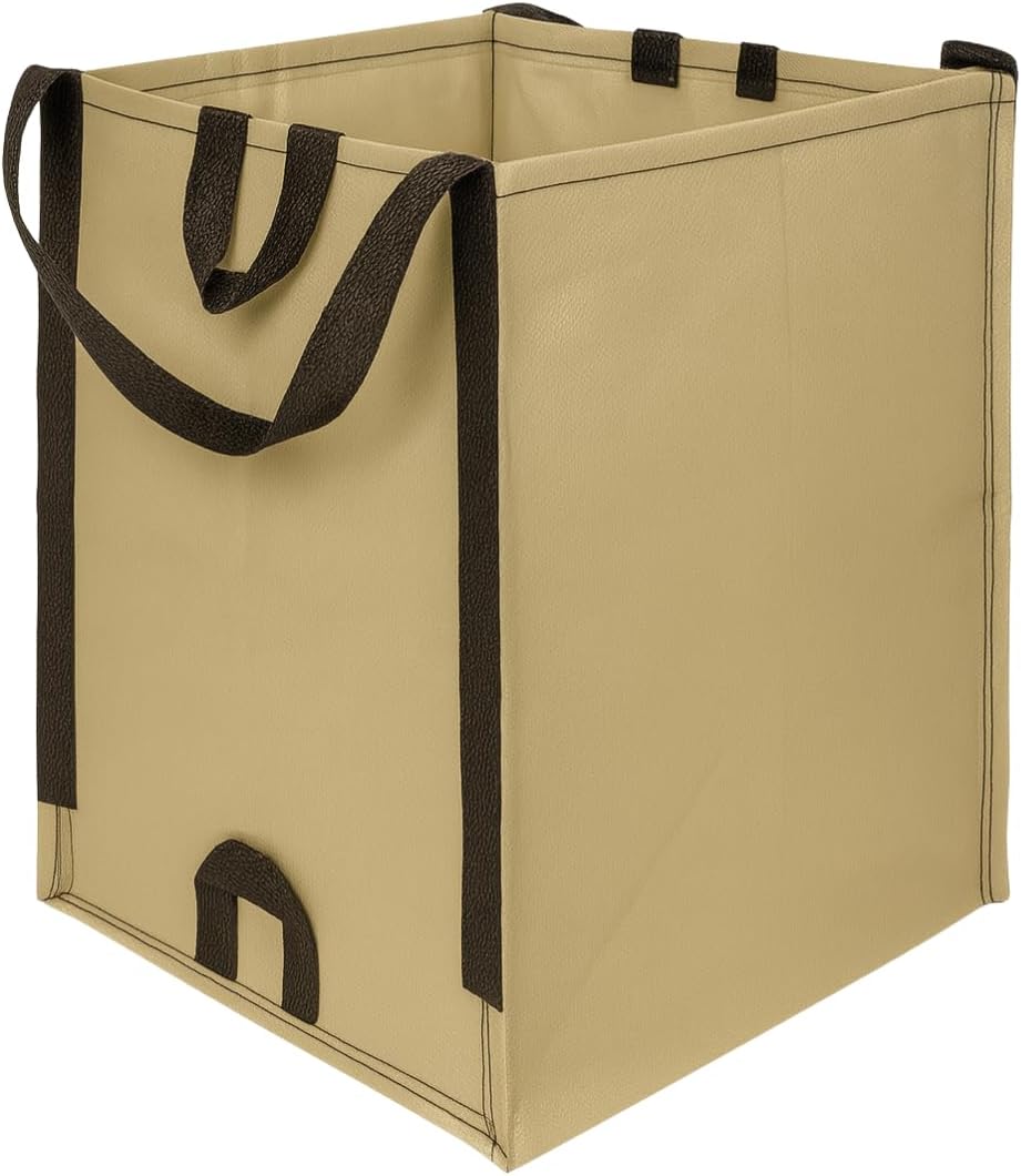 DURASACK Heavy Duty Home and Yard Bags 48-Gallon Reusable Self-Standing Lawn and Leaf Bags Garbage Can with Reinforced Handles, Khaki