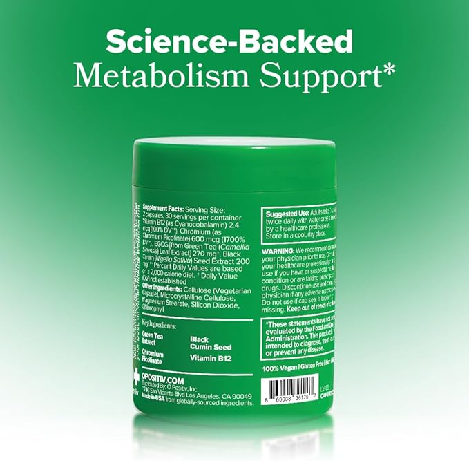 O Positiv Moto Women's Metabolism Support - Energy, Curb Cravings, Healthy Metabolism - Vegan Capsules, 30 Servings