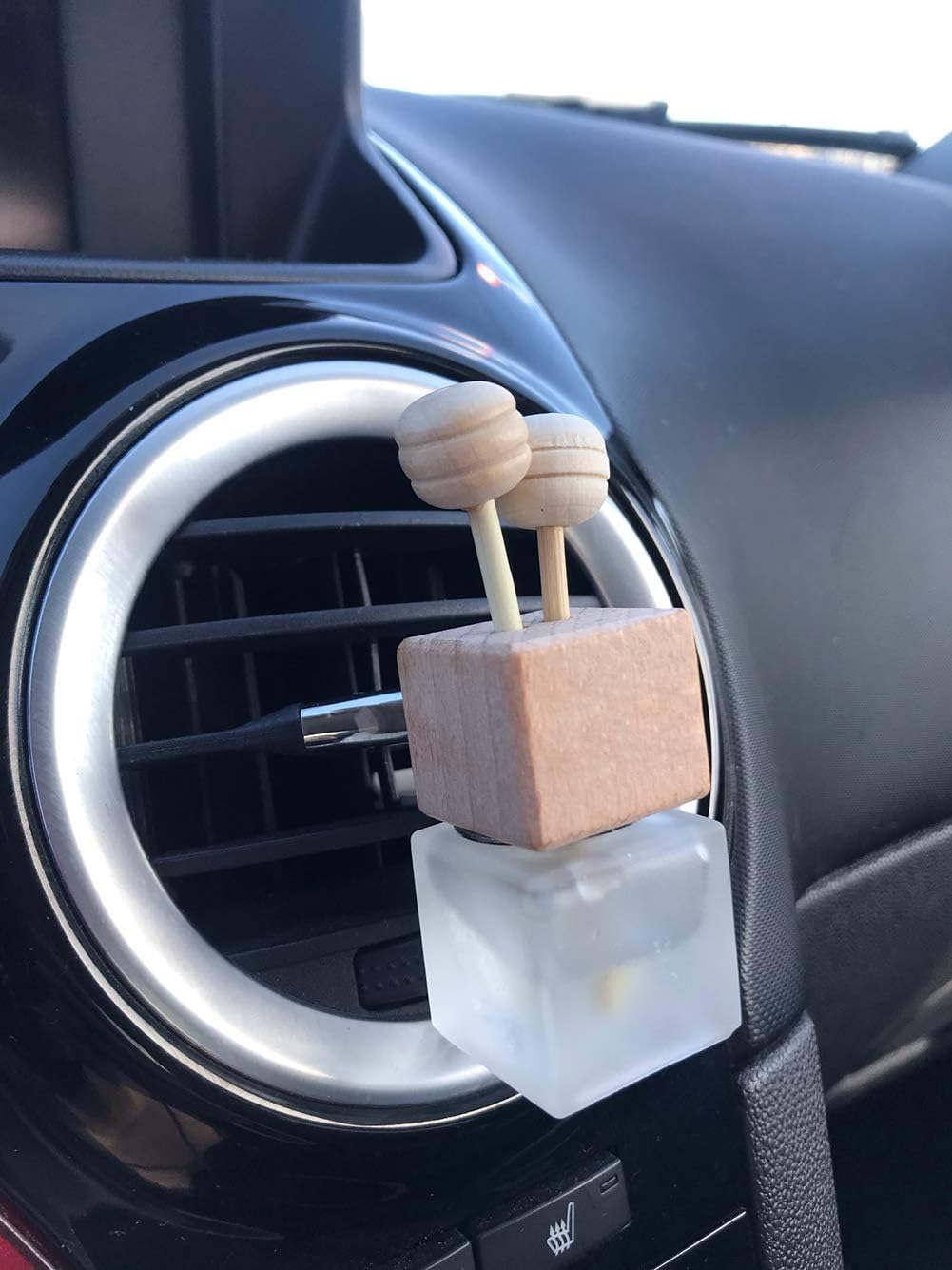 10 Pack,8ml Matte Glass Car Air Freshener Perfume Clip Diffuser,Empty Essential Oil Perfume Vials Diffuser Vent Outlet,Thick Glass Ornament With Wooden Caps,FREE Funnel,Dropper