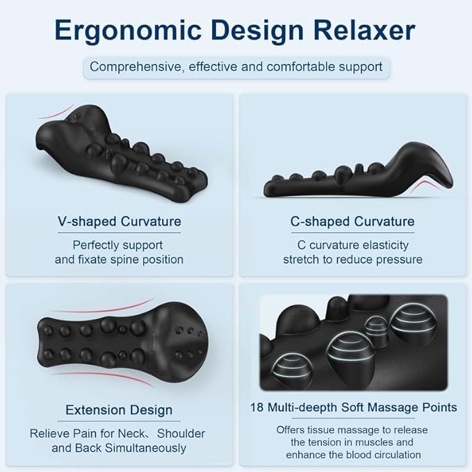 Neck and Shoulder Relaxer with Upper Back Massage Point, Cervical Traction Device Neck Stretcher for TMJ Pain Relief and Cervical Spine Alignment Chiropractic Pillow(Black)