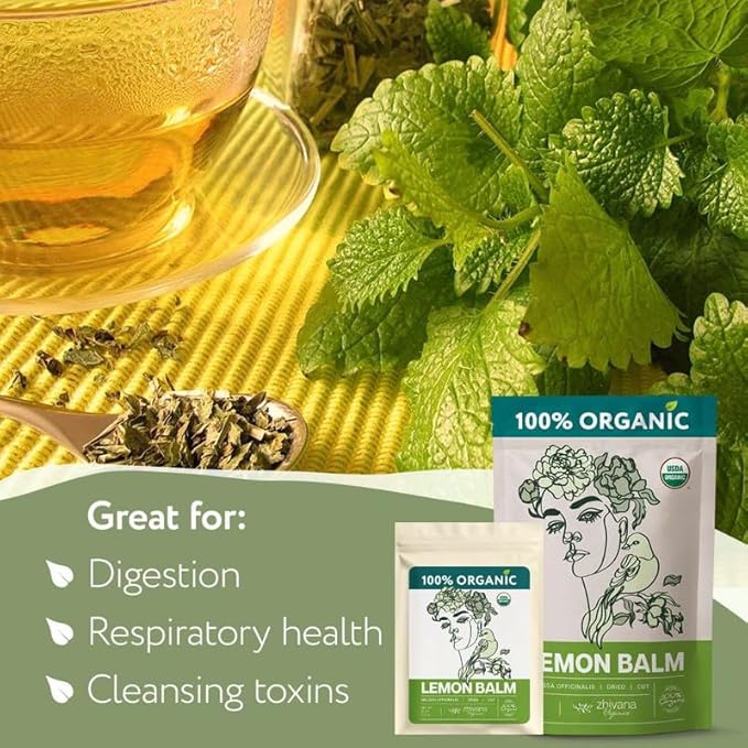 Lemon Balm Tea Organic - Lemon Balm Herb Loose Leaf - Melissa Tea, Tolonjil Tea Organic โ- Anti-Stress, Sleep, Blood Pressure, Digestion - 4 Oz