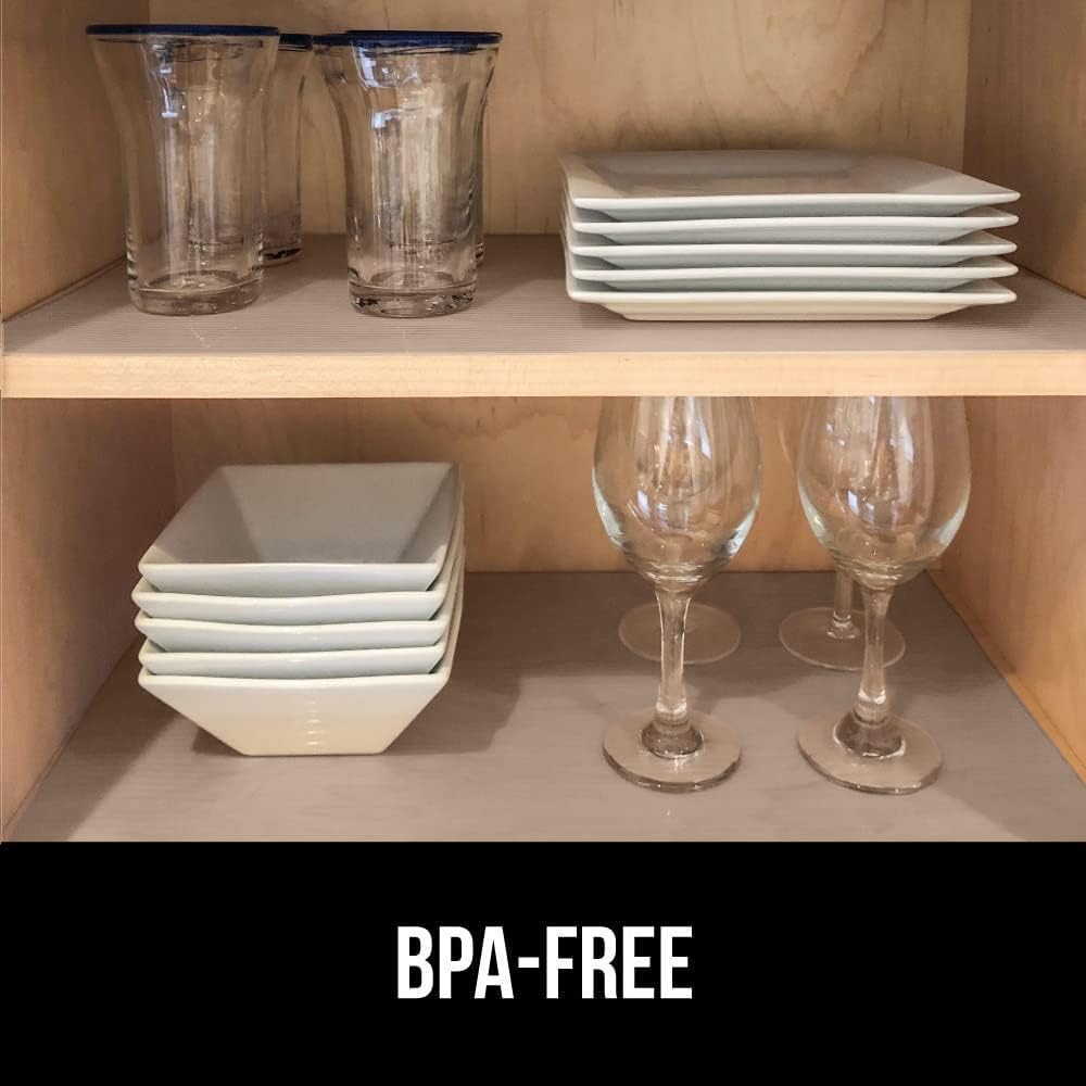 GORILLA GRIP DuraGuard Shelf Liner, 20x20 Non-Adhesive Cabinet Liners for Kitchen Drawers, Shelves, Refrigerator, Pantry Storage, Bathroom Closet, Durable Waterproof BPA Free Ribbed Plastic, Beige