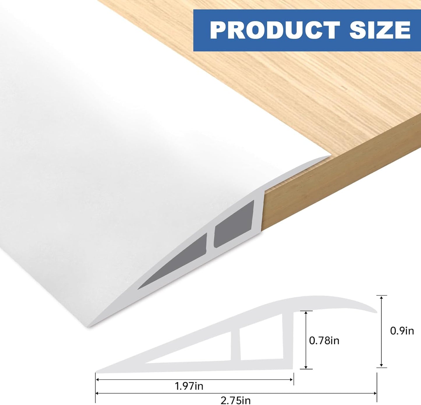 Vinyl Door Threshold Flooring Transition Strip Self Adhesive Carpet Edging Strip for Laminate Doorway Edge Threshold from 3/5" to 4/5" (White, 6.6 Ft)