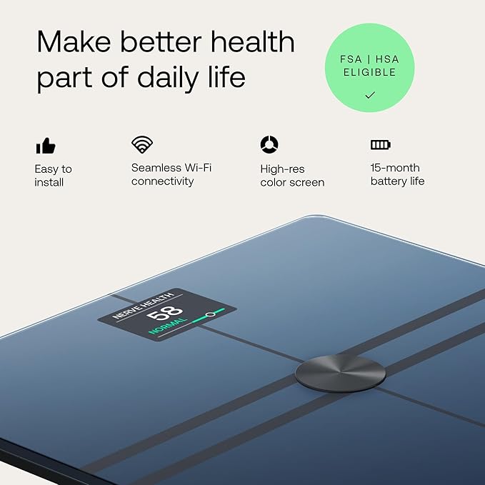 WITHINGS Smart Scales for Body Weight, FSA or HSA Eligible, Body Analysis, Fat Content, Muscle Mass, Bone Density, Visceral Fat, Bathroom Scale, BMI Scales Digital Weight and Body Fat, Bluetooth, WiFi