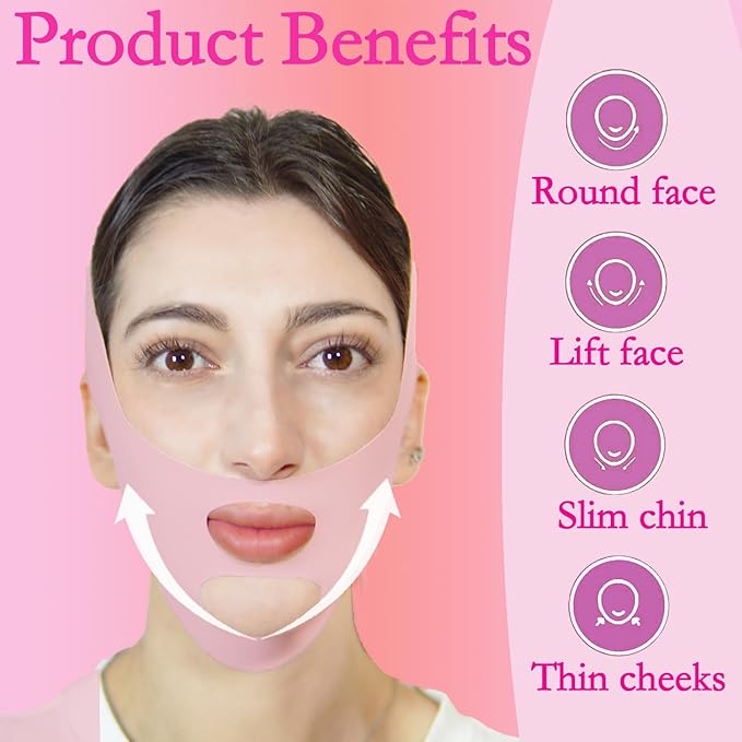 V Line Lifting Mask Chin Strap for Sleeping, Face Lifting Strap, Chin Strap, Jawline Shaper, Jaw Strap, Double Chin Reducer,Face Lift Tape & Snoring Solution (Pink~)