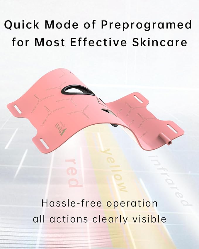 VYM Infrared Light Therapy Mask: High Power for Glowing Skin – Ultra-Thin 1.8mm 4.6oz, 830nm 633nm 590nm, Rechargeable, Red light therapy for face Luxury Gift - Pink Windmill