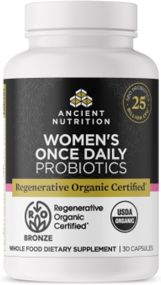 Ancient Nutrition Regenerative Organic Certified Probiotics for Women, Probiotics Women’s Once Daily, for Healthy Digestion and Immune System Function Support, 25 Billion CFUs* Per Serving, 30 Count