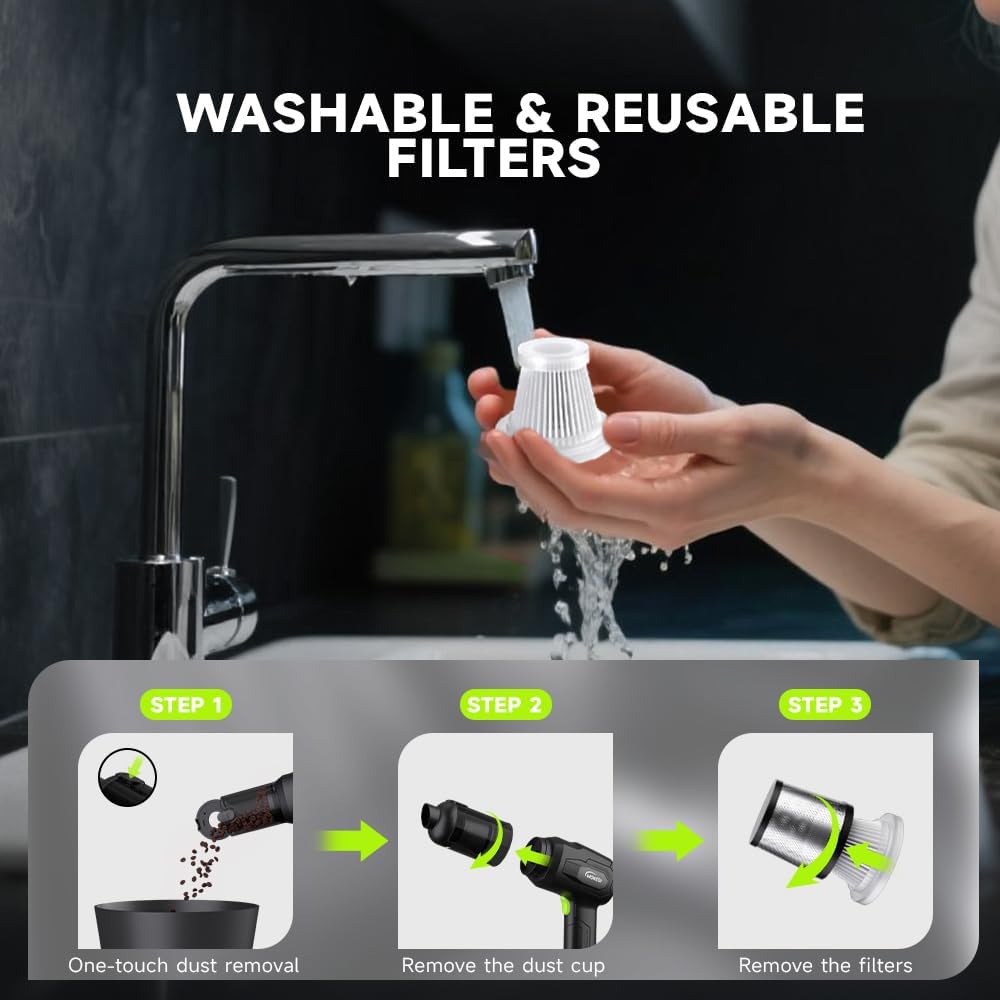 Handheld Car Vacuum Cordless, Portable Cars Vacuum Cleaner with 40000Pa High Power & Suction, Powerful 4-in-1 Hand Held Air Duster Fast Cleaning for Car,Home,Office,Pet Hair (Green)