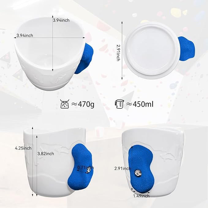 TWO STONES Rock Climbing Coffee Mug for Rock Climber as Rock Climbing Gift for Climbers (White + Blue)