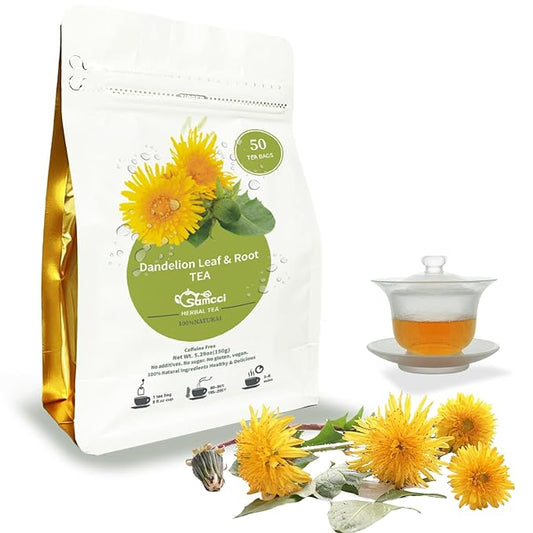 Samcci - Dandelion Leaf & Root Tea bags, 50 Teabags, Natural Roasted Dandelion Herbal Tea for Liver & Kidney Health, Support Digestion & Enhance Immune System, Caffeine Free
