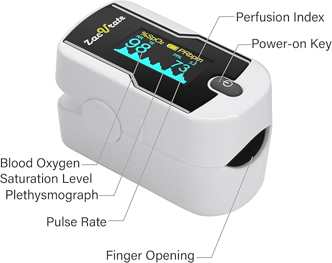 Zacurate FSA/HSA Eligible 500E-B Wireless Bluetooth Fingertip Blood Pulse Oximeter Monitor with FREE App, SpO2, Heart Rate, Plethysmograph, and Perfusion Index Finger Oxygen Sensor Meter