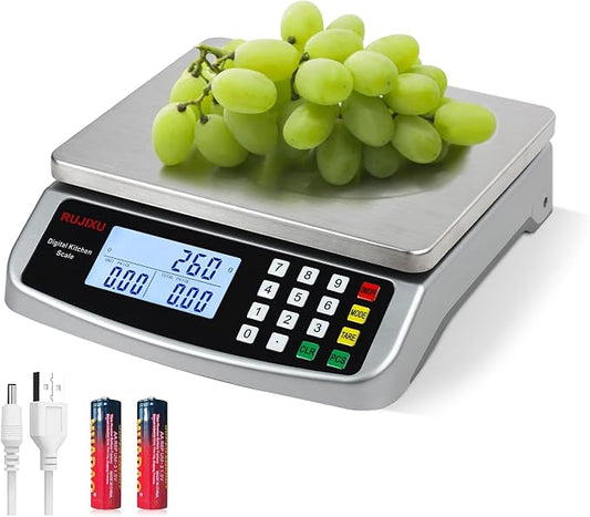 Food Scale 88lb/40kg Large Digital Kitchen Scale 0.05oz/1g with Price Computing Commercial Scale 304 Stainless Steel gram Scale for Baking Cooking Meat Restaurant ,USB or AA Battery(Included)