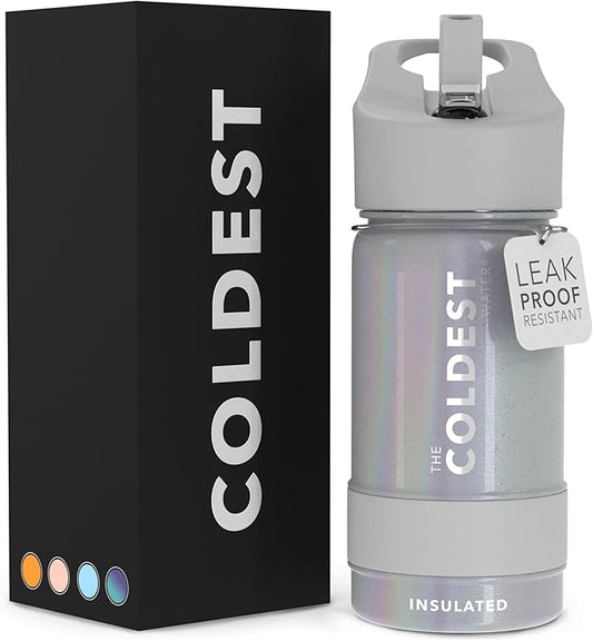 Coldest Insulated Water Bottle with Straw Lid - Stainless Steel Metal Insulated Bottle for Men & Women (Supernova Silver Glitter, 14 oz)