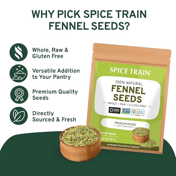 Fennel Seeds (397g/14oz) Tested for Quality | Raw Fennel Seed | Perfect for Cooking, Teas, Smoothies & Lattes | Bulk Whole Seeds in Resealable Zip Lock Pouch