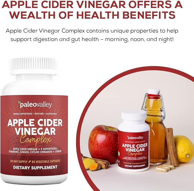 Paleovalley Apple Cider Vinegar Complex with Superfoods - Turmeric, Ginger, Ceylon Cinnamon and Lemon - 84 Vegetable Capsules