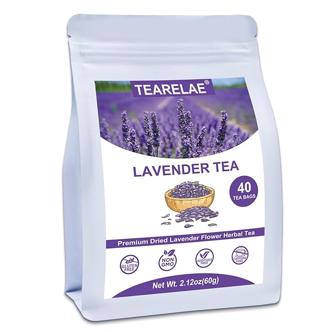 TEARELAE - Lavender Tea, 40 Count - Premium Dried Lavender Flower Tea Bags for Stress Relief - Aromatic Wellness - Non-GMO - Caffeine-Free