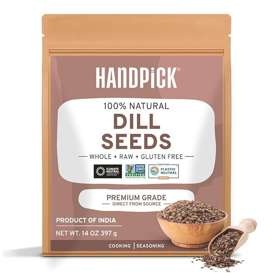HANDPICK Dill Seeds (397g/14oz) Non GMO, Gluten Free, 100% Raw, Sourced from India, For Cooking, Drinks, Packed in Resealable Ziplock Pouch | For Pickling