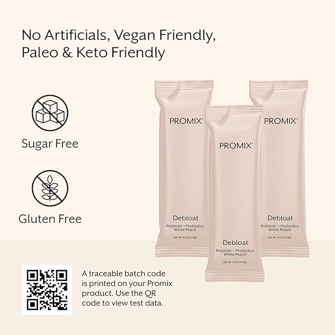 ProMix Nutrition Debloat Prebiotics and Probiotics, Bloating relief for Women, Gut cleanse detox for Men and Immune Support - White Peach - 30 Servings (Pack of 30)