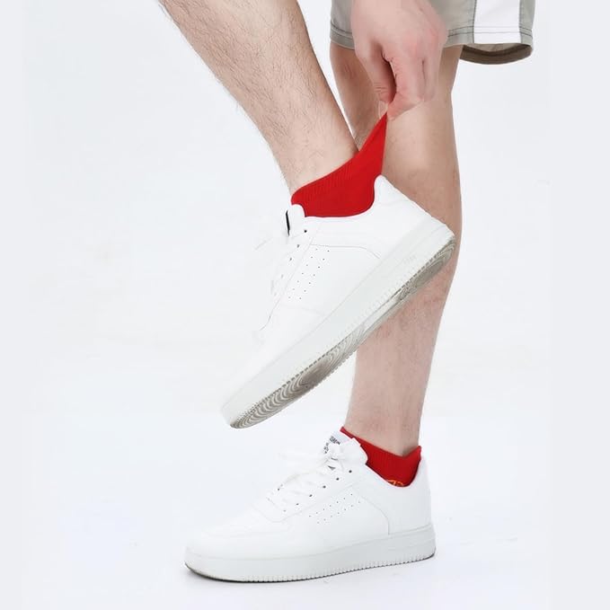 Men's Red Socks Ankle Socks Comfortable White/Black Casual With Heel Tab,Chinese New Year Socks, Size 6-10 (6 pairs)