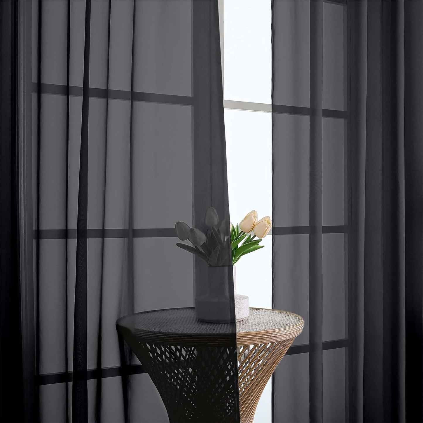 Chyhomenyc Extra Long Black Sheer Curtains 120 Inches Long 2 Panels, Light Filtering Black Curtains for Living Room, Soft Gentle Voile Rod Pocket Bedroom Window Drapes, 59Wx120L Inch, 10FT, 2PCS