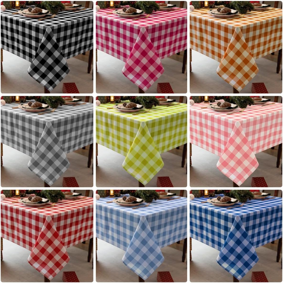 Waterproof Checkered Tablecloth Fabric - Rectangle 58x84 Inch Classic Gingham Buffalo Plaid Table Cloth for Indoor/Outdoor Use - Washable Table Cover for Kitchen, BBQs, and Parties