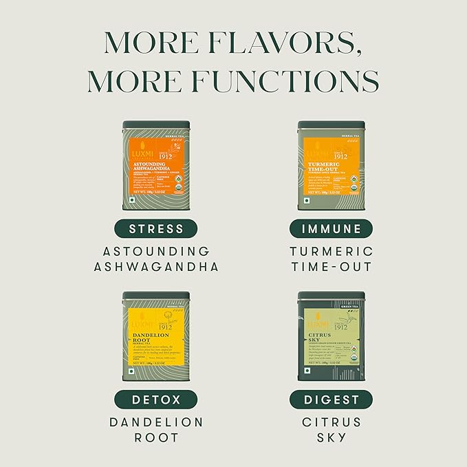 Luxmi Estates - Astounding Ashwagandha - Organic Loose Leaf Tea - 100g (50 Cups) | With Ashwagandha, Turmeric, Ginger, Lemongrass & More | Perfect Stress Relief Tea