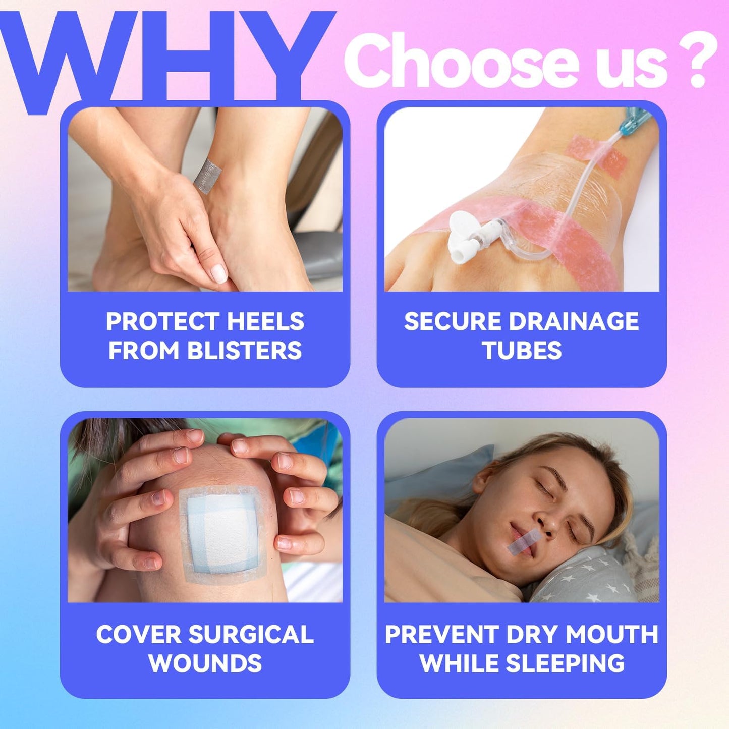 FRESINIDER Silicone Medical Tape – 1" x 5 Yard Blue 4 Rolls, Pre-Cut, Waterproof & Repositionable, Pain-Free Removal, Hypoallergenic Adhesive for Sensitive Skin, Wound Care & First Aid Use