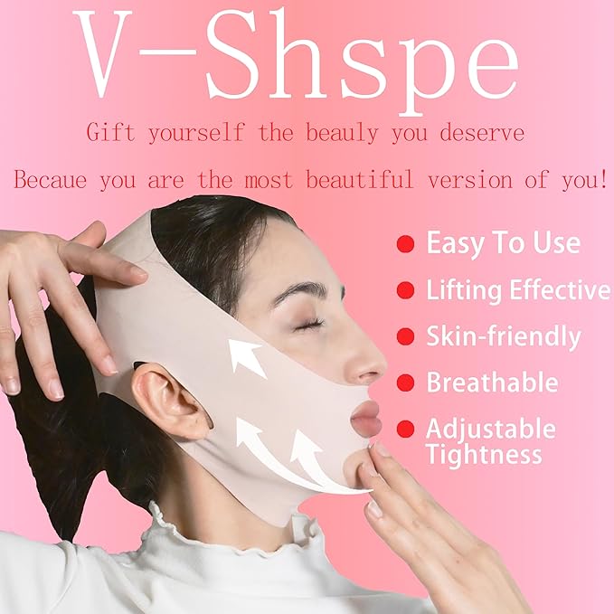 V Line Lifting Mask Chin Strap for Sleeping, Face Lifting Strap, Chin Strap, Jawline Shaper, Jaw Strap, Double Chin Reducer,Face Lift Tape & Snoring Solution (Pink)