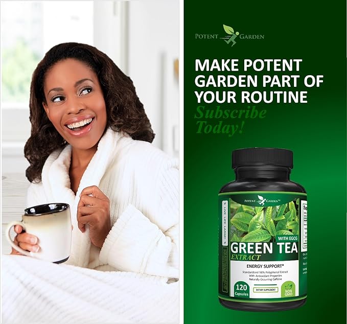 Potent Garden Green Tea Extract with EGCG Natural Energy, Mental Focus, Immune Support, Antioxidant and Healthy Heart Formula, Non-GMO 120 Green Tea Extract Capsules