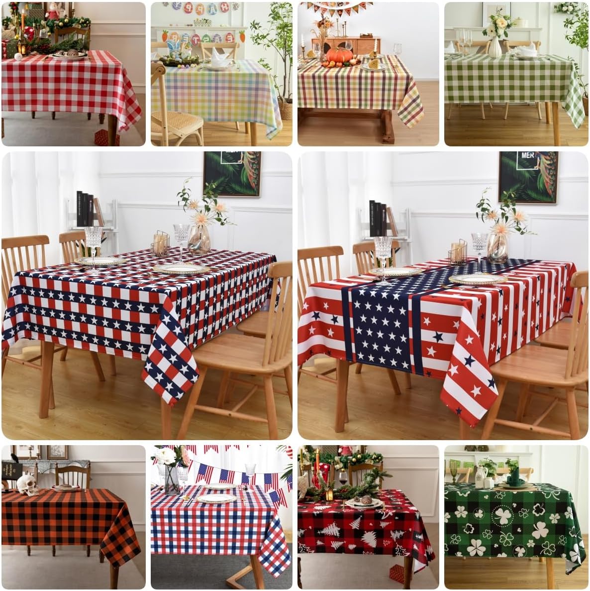 Gingham Xmas Tablecloth Fabric - Oblong 58x120 Water Resistant Christmas Tree Plaid Table Cloth for Indoor/Outdoor Use - Red Tabletop Cover Perfect for Birthday, Picnics, Gardens