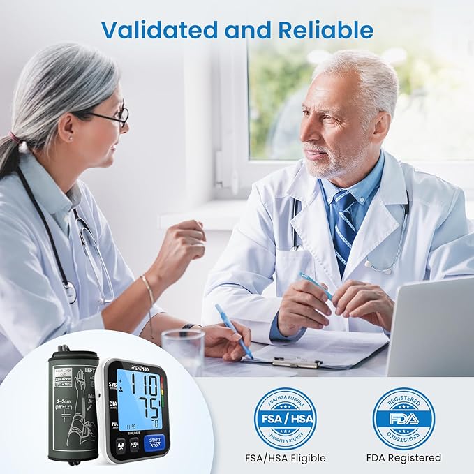 RENPHO Smart Blood Pressure Monitor for Home Use, Bluetooth BP Machine with Wide Range Cuff for Large Size Adult Arms, Muti-Users, Data Storage, Family Supplies