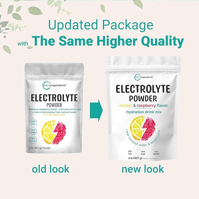 Micro Ingredients Hydration Electrolyte Powder, 2 lb (139 Servings) | Lemon Raspberry Flavor | High Potassium (1,000mg) + Coconut Water & Real Lemon Juice | No Sugar, Keto Friendly | Non-GMO