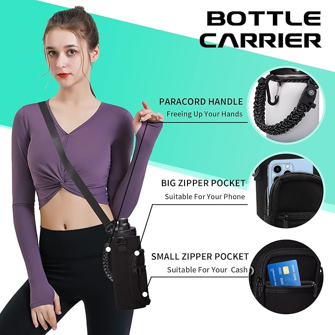 Stainless Steel Water Bottle 40oz with Straw & Auto Spout Lids, Paracord Handle, Insulated Water Flask Carrier Bag & Protective Boot, Thermo Bottle Mug Metal Canteen Keep Cold-48H & Hot-24H