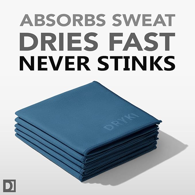 Pocket-Sized Sweat Towels - The Original Sweat Absorbing Handkerchiefs - Quick-Dry Microfiber Sweat Rags for Face, Hands, & Body - Men & Women - Gym, Sports, and Work (Blue: 5 Pack)