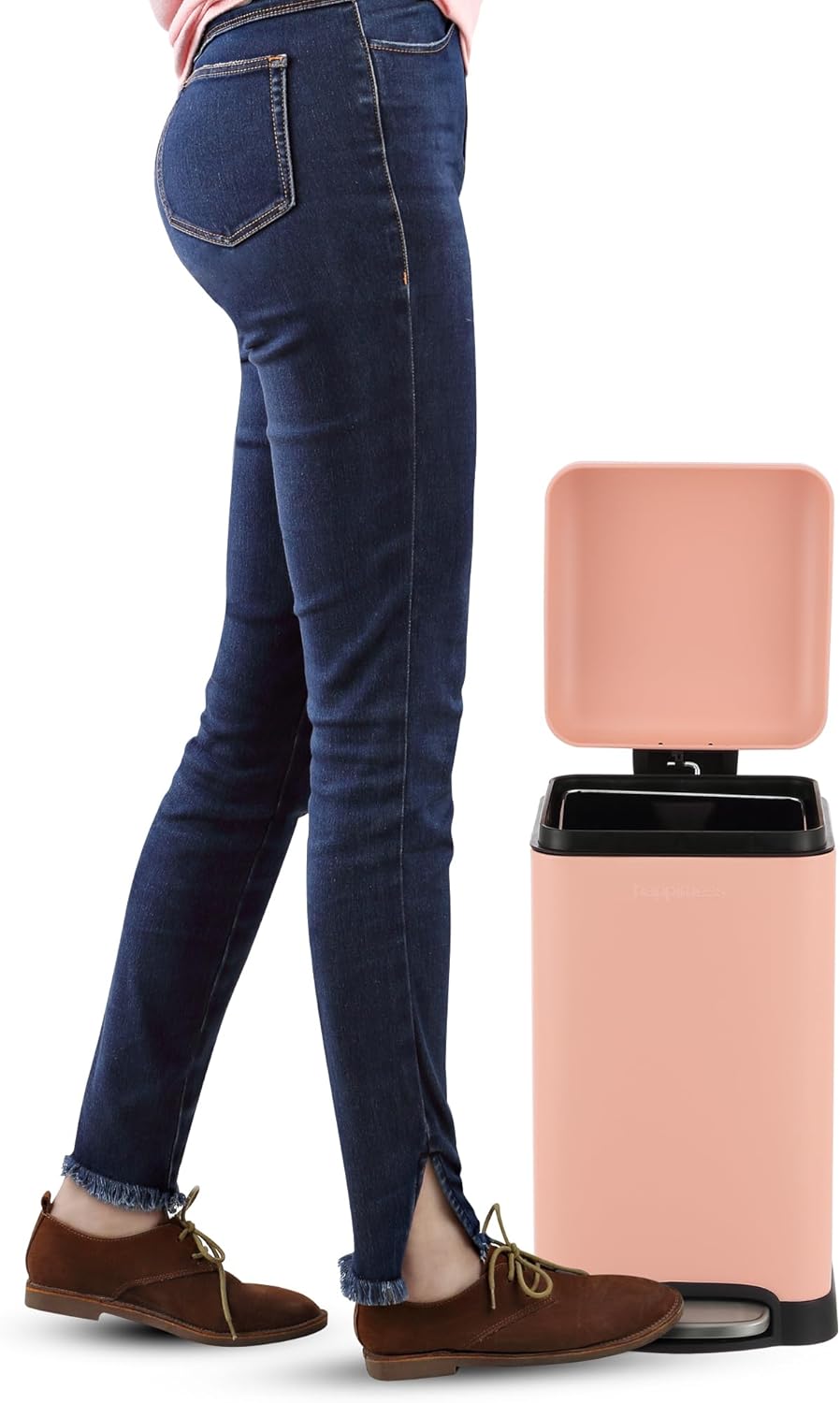 happimess HPM1012G Betty Retro Mini 3.2-Gallon Step-Open Trash Can, Fingerprint Resistant, Modern, Minimalistic for Home, Kitchen, Laundry Room, Office, Bedroom, Bathroom, Flamingo Pink