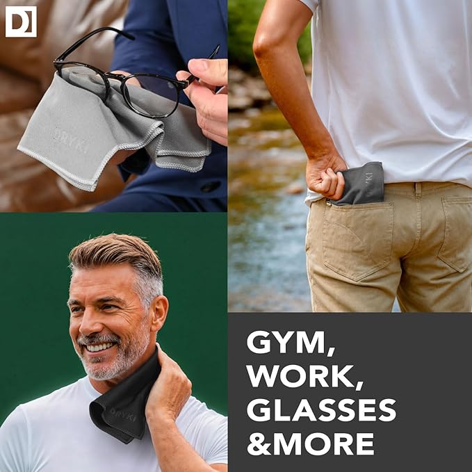 Pocket-Sized Sweat Towels - The Original Sweat Absorbing Handkerchiefs - Quick-Dry Microfiber Sweat Rags for Face, Hands, & Body - Men & Women - Gym, Sports, and Work (Black: 5 Pack)