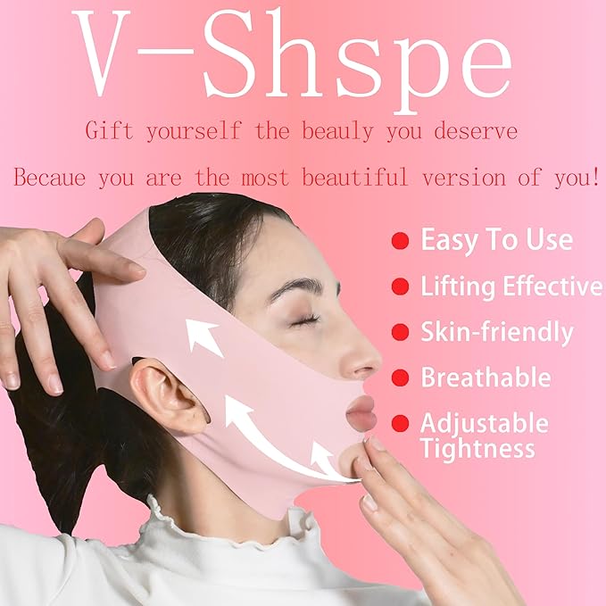 V Line Lifting Mask Chin Strap for Sleeping, Face Lifting Strap, Chin Strap, Jawline Shaper, Jaw Strap, Double Chin Reducer,Face Lift Tape & Snoring Solution (Pink~)