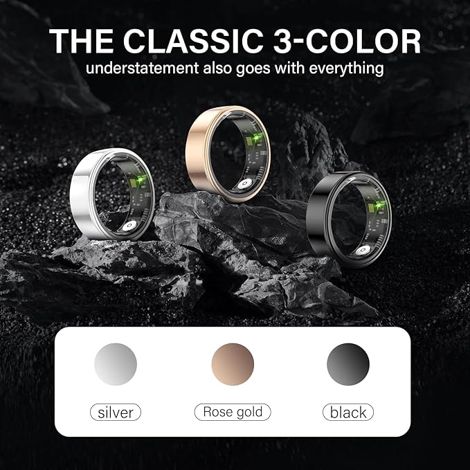 Smart Ring Health Tracker, Fitness Sleep and Heart Rate Monitor Smart Ring, Waterproof Bluetooth Fitness Tracker Ring IPX68 Waterproof (Silver, 13)