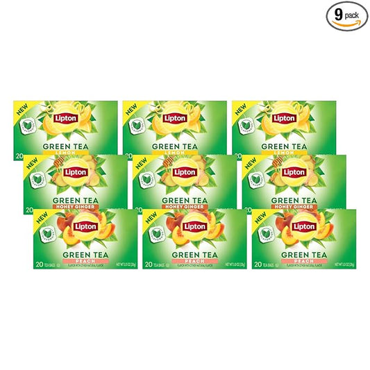 Lipton Honey Ginger Green Tea, Lemon Green Tea, & Peach Green Tea 20 CT (3ea) (Variety Pack)
