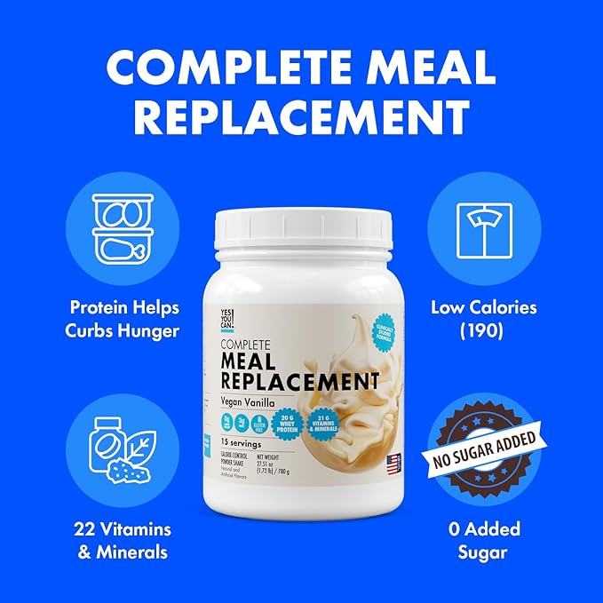 Yes You Can! Meal Replacement Shake - 20G Protein, 5G Fiber, 21 Vitamins & Minerals - Meal Replacement Protein Powder - Complete All-in-One Nutrition - 15 Servings (Vanilla) - 2 Pack
