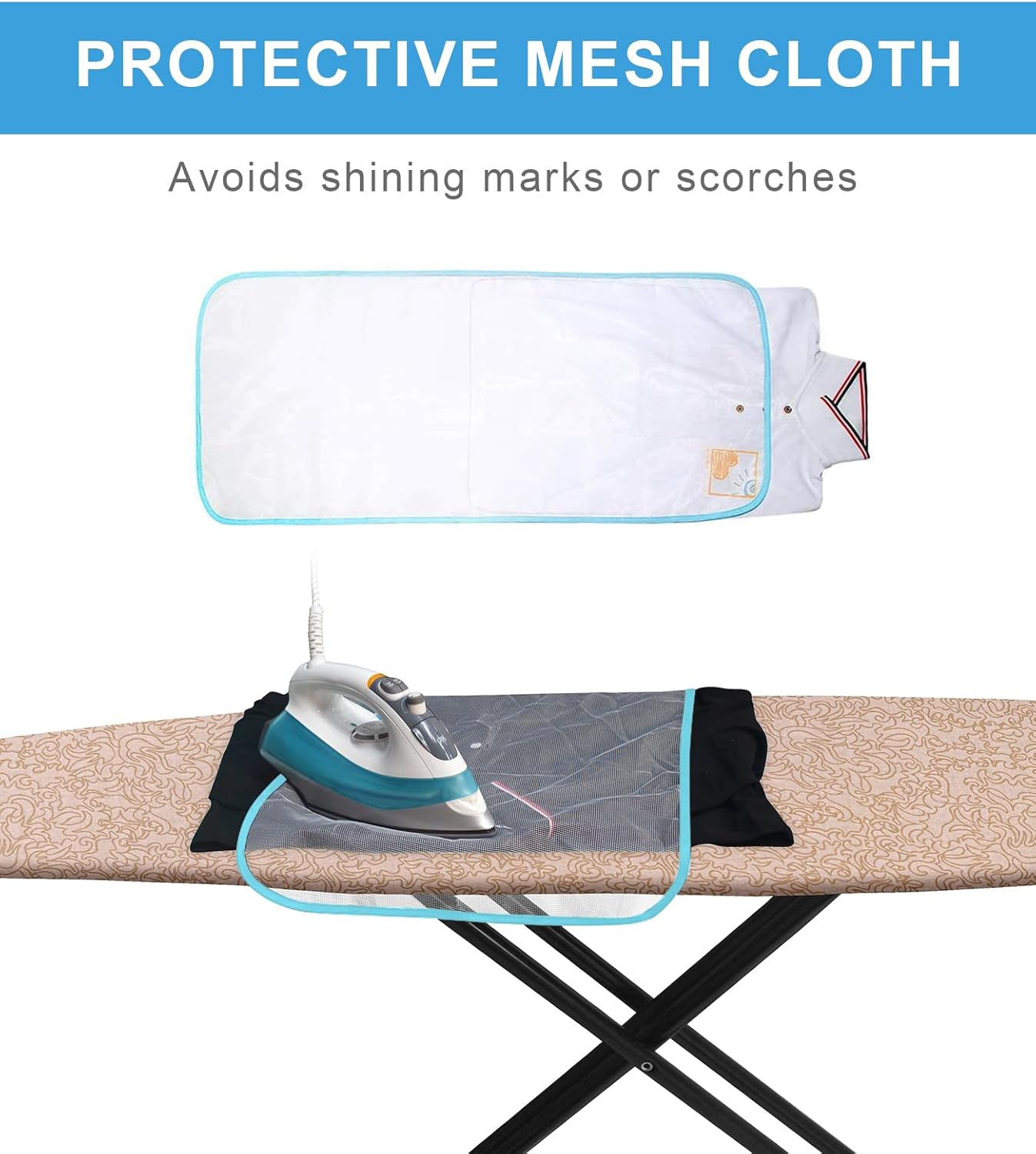 Dalykate Ironing Board Cover 21 x 57 with Scorch and Stain Resistant Thick Padding and Elasticized Edge Ironing Board Covers 4 Fasteners and 1 Protective Scorch Mesh Cloth