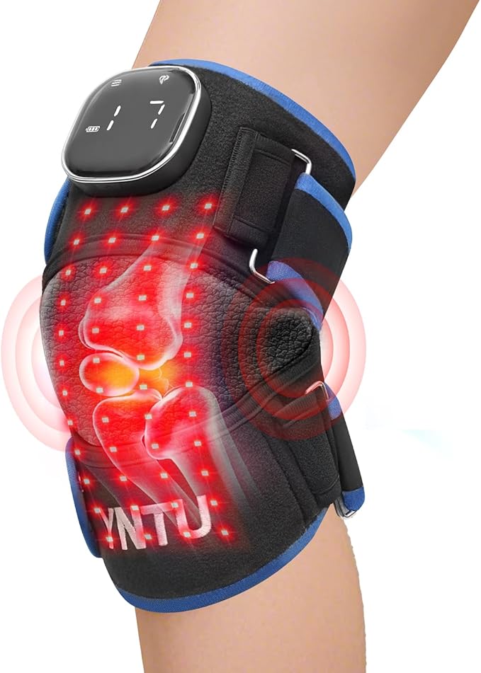 Red Light Therapy for Knee with Heated Vibration,Cordless Near Infrared Red Light Therapy Wrap Device,96 LED Beads (660nm + 850nm),3000 mAh Rechargeable Knee Massager for Pain Relief & Support (Blue)