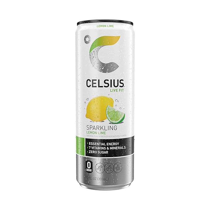 CELSIUS Sparkling Lemon Lime, Sugar Free Energy Drink, 12 Fl Oz (Pack of 12)