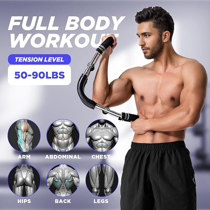 Twister Arm Trainer, Adjustable Chest Workout Equipment, Twister Arm Chest Exerciser Home Gym Strength Trainer, Portable Detachable Spring Workout Bar Home Fitness Equipment