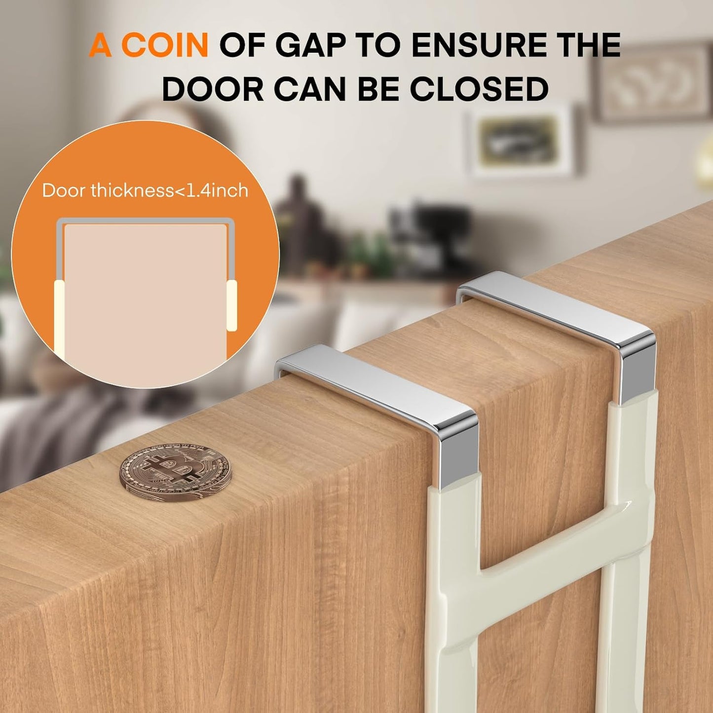 FYY Over The Door Hooks - 4 Pack Heavy Duty Dual-Hook Organizer Hanger with Non-Slip Rubber for Towels, Clothes, Hats & Bags Use in Bathroom, Bedroom, Kitchen - Fits Interior Doors Up to 1 3/8" Beige