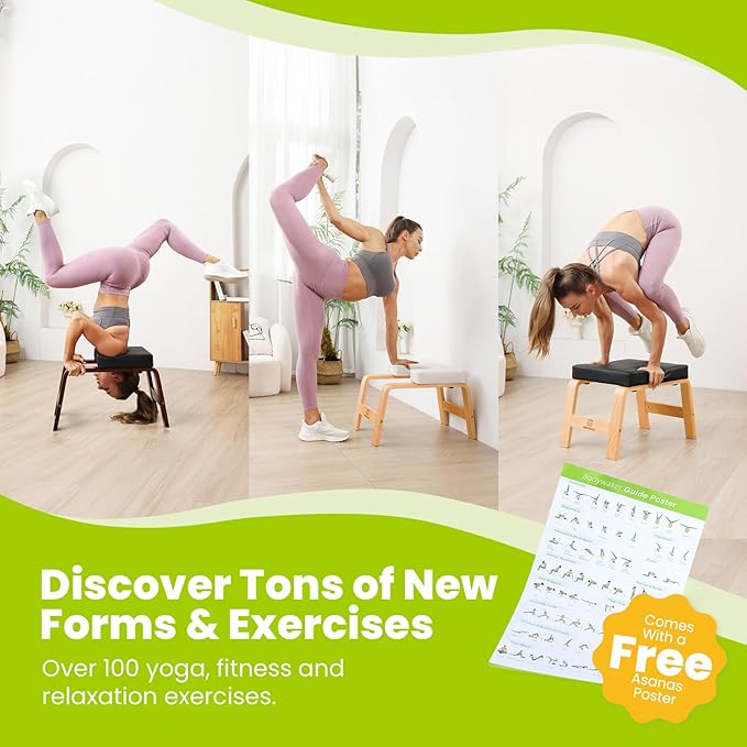 Yoga Headstand Bench, Stand Yoga Chair for Balance Training, Core Strength Building, Upside Down Chair for Relaxation, Handstand Trainer Inversion Chair for Home Gym (Wood Black)