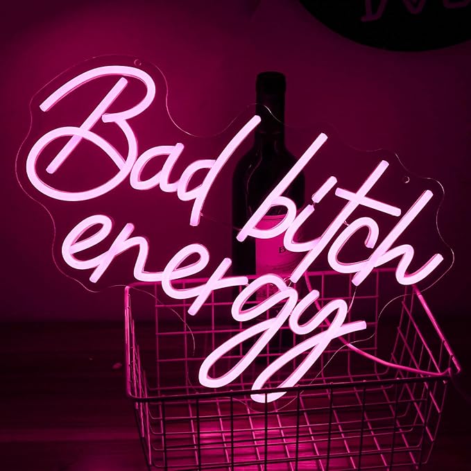 Bad Bitch Energy Neon Sign Pink Neon Light Letter LED Neon Signs for Wall Decor Lady Led Neon Lights for Bedroom Bar Dormitory Store Decortion